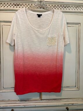 new directions White to Red Ombre Scoop Neck Top with Sequin Pocket
